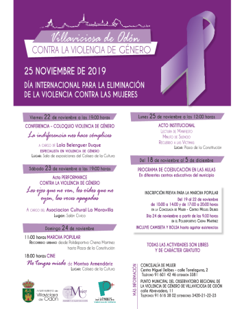 Villaviciosa de Odón programa múltiples actividades con motivo del Día Internacional para la Eliminación de la Violencia contra las Mujeres