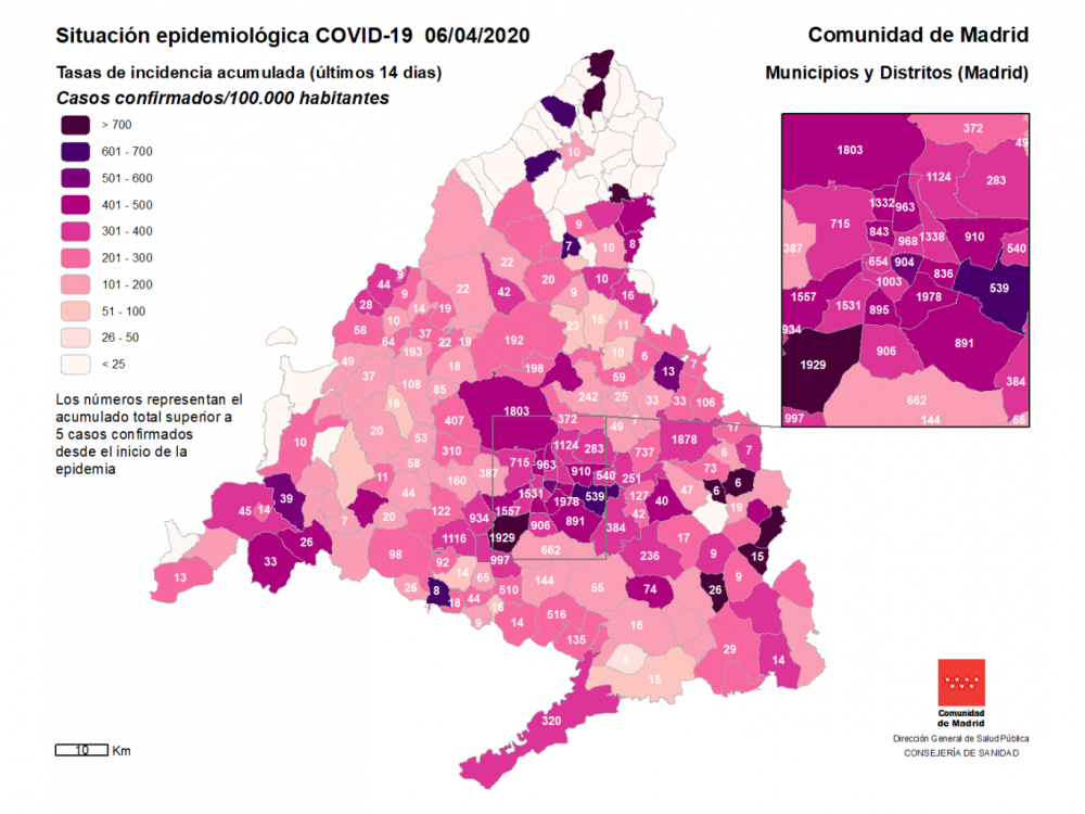  Imagen La Comunidad de Madrid publica un mapa interactivo con los datos de afectado por coronavirus en todos los municipios