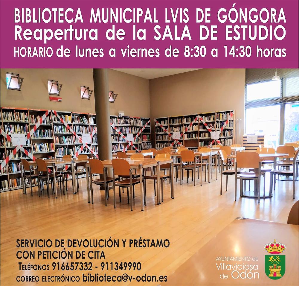 El jueves 25 de junio se reabre la sala de estudio de la biblioteca municipal Luis de Góngora