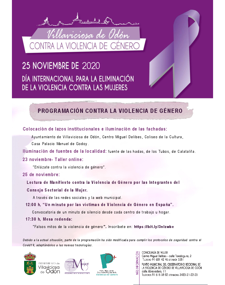 Villaviciosa de Odón celebrará el Día Internacional para la Eliminación de la Violencia contra las Mujeres con actividades y actos conmemorativos