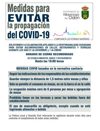 El Ayuntamiento pide que se extremen las medidas sanitarias, especialmente los días 31 y 1 de enero