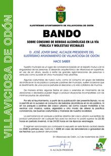  Imagen El alcalde hace público un Bando sobre consumo de bebidas alcohólicas en la vía pública