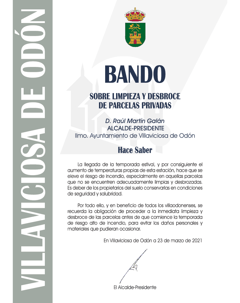  Imagen El alcalde dicta un bando en el que se recuerda la necesidad de desbroce de las parcelas privadas