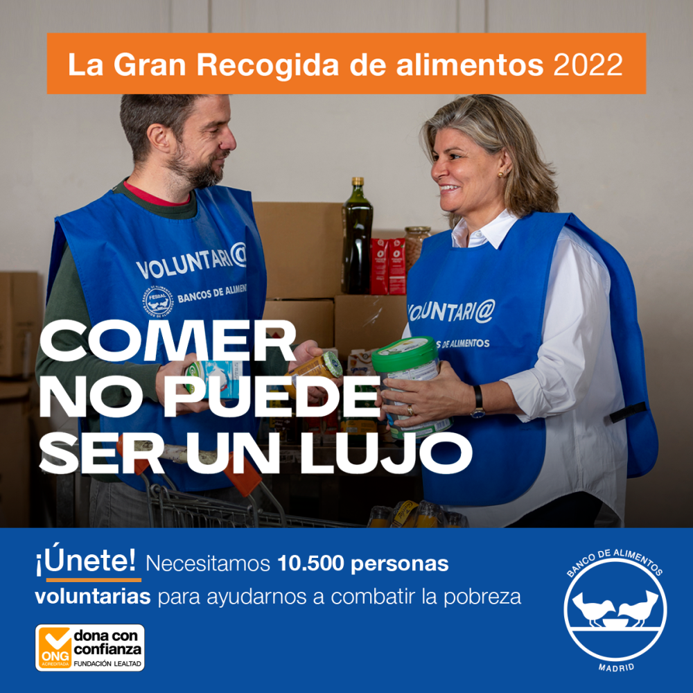  Imagen El Ayuntamiento se suma a la difusión de la campaña para la captación de voluntarios que deseen participar en "La Gran Recogida 2022" que realizará el Banco de Alimentos de Madrid