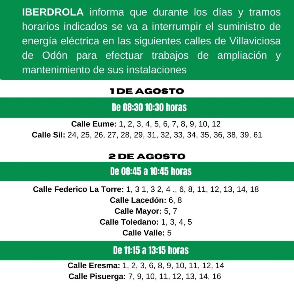  Imagen Iberdrola informa de cortes de suministro eléctrico en varias calles del municipio los días 1 y 2 de agosto