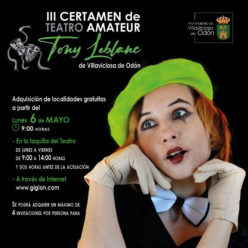 El viernes 10 de mayo comienzan las representaciones del III Certamen de Teatro Aficionado Tony Leblanc de Villaviciosa de Odón