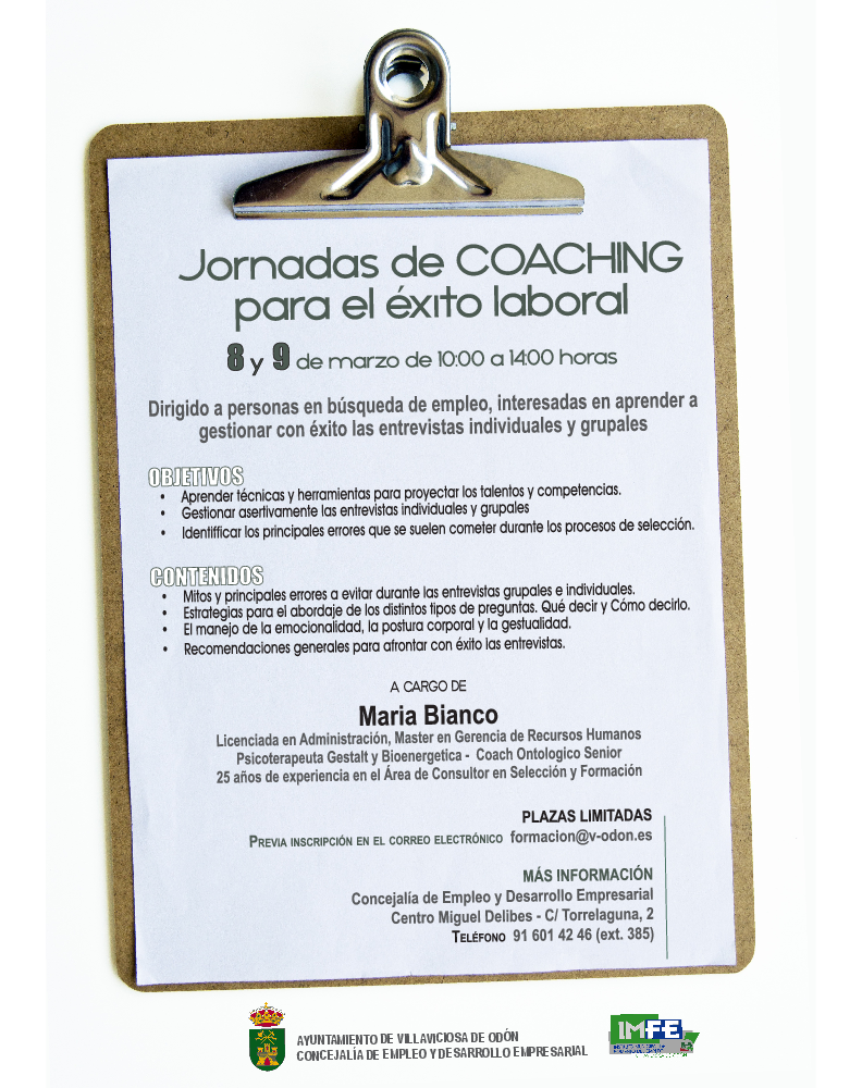  Imagen Los días 8 y 9 de marzo: Jornadas de coaching para el éxito laboral dirigido a aquellas personas que buscan un empleo
